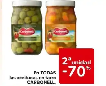 Carrefour EN TODAS las aceitunas en tarro CARBONELL. oferta
