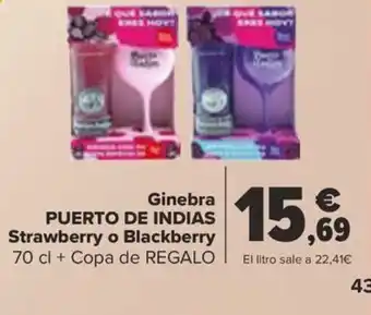Carrefour Ginebra PUERTO DE INDIAS Strawberry o Blackberry 70 cl + Copa de REGALO oferta
