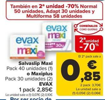 Carrefour Salvaslip Maxi Pack 40 unidades (1) o Maxiplus Pack 30 unidades (2) oferta