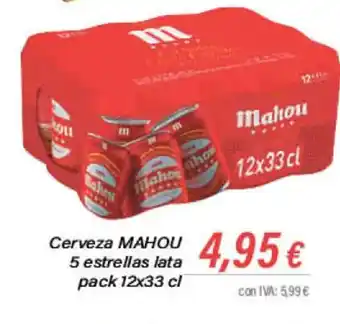 Cash Ifa Cerveza MAHOU 5 estrellas lata pack 12x33 cl oferta