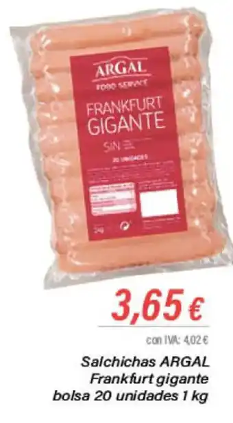 Cash Ifa Salchichas ARGAL Frankfurt gigante bolsa 20 unidades 1 kg oferta