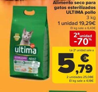 Carrefour Alimento seco para gatos esterilizados ULTIMA pollo 3 kg oferta