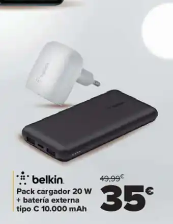 Carrefour belkin Pack cargador 20 W + batería externa tipo C 10.000 mAh oferta