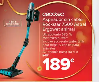Carrefour cecotec Aspirador sin cable Rockstar 7500 Astral Ergowet animal oferta
