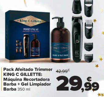 Carrefour Pack Afeitado Trimmer KING C GILLETTE: Máquina Recortadora Barba + Gel Limpiador Barba oferta
