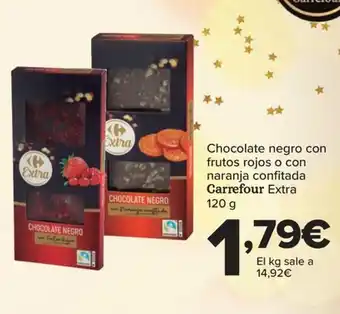 Carrefour Chocolate negro con frutos rojos o con naranja confitada Carrefour Extra 120 g oferta