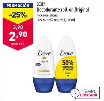 ALDI Dove Desodorante roll-on Original Pack de 2 x 50ml oferta