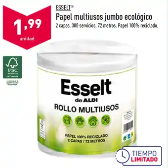 ALDI Esselt Papel multiusos jumbo ecológico 2 capas, 300 servicios, 72 metros oferta
