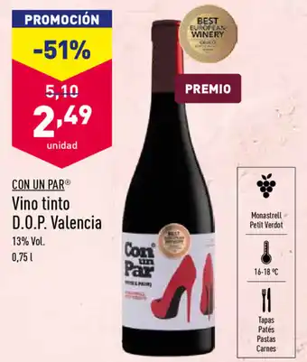 ALDI Con Un Par Vino tinto D.O.P. Valencia 0,75 L oferta