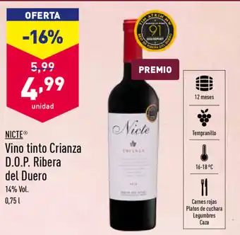 ALDI Nicte Vino tinto Crianza D.O.P. Ribera del Duero 0,75 L oferta