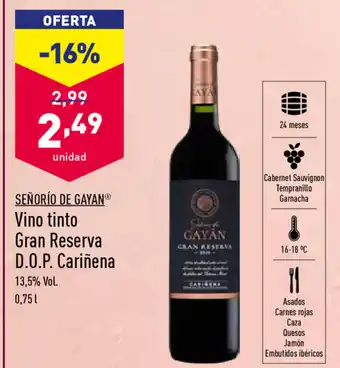 ALDI Señorío De Gayan Vino tinto Gran Reserva D.O.P. Cariñena 0,75 L oferta