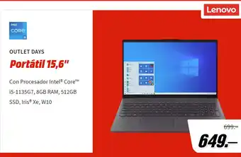 MediaMarkt Lenovo Outlet Days Portátil 15,6" oferta