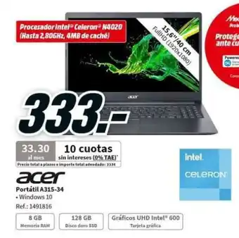 MediaMarkt Acer Portátil A315-34 oferta