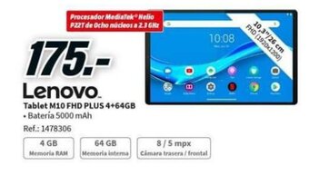 MediaMarkt Lenovo Tablet M10 FHD Plus 4+64GB oferta