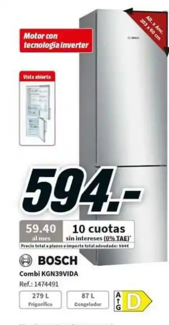 MediaMarkt Bosch Combi KGN39VIDA oferta