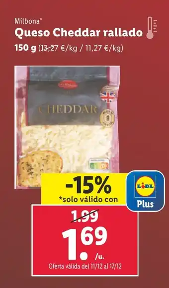 Lidl Milbona Queso Cheddar rallado oferta