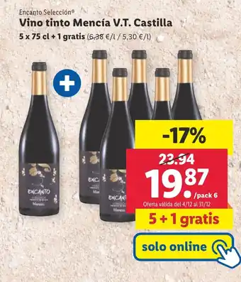Lidl Encanto Selección Ⓡ Vino tinto Mencía V.T. Castilla oferta