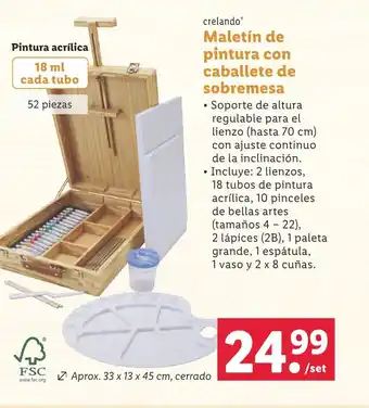 Lidl crelandoⓇ Maletín de pintura con caballete de sobremesa oferta