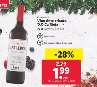 Lidl Cepa Lebrel® Vino tinto crianza D.O.Ca Rioja oferta