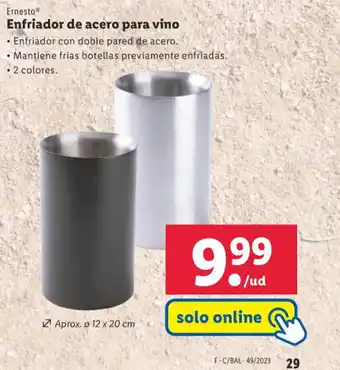 Lidl Ernesto Enfriador de acero para vino oferta