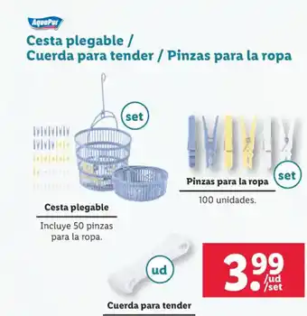 Lidl Cesta plegable Cuerda para tender / Pinzas para la ropa oferta