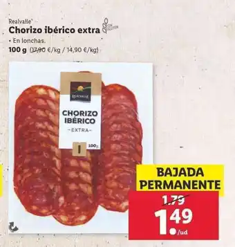 Lidl Realvalle Chorizo ibérico extra 100g oferta