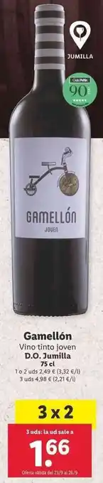 Lidl Gamellón Vino Tinto joven D.O Jumilla 75cl oferta