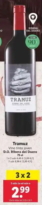 Lidl Tramuz Vino Tinto Joven D.O Rebeira del Duero 75cl oferta