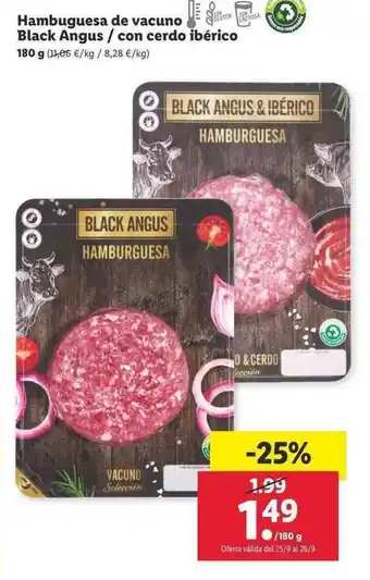 Lidl Hamburguesa de vacuno Black Angus/con cerdo ibérico 180g oferta