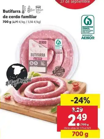 Lidl Butifarra de cerdo familiar 700g oferta