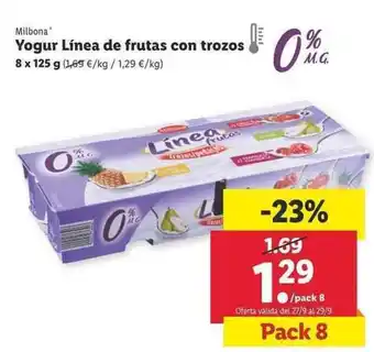 Lidl Milbona Yogur Linea de frutas con trozos 8 x 125g oferta