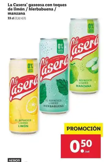 Lidl La Casera gaseosa con toques de limon 33cl oferta