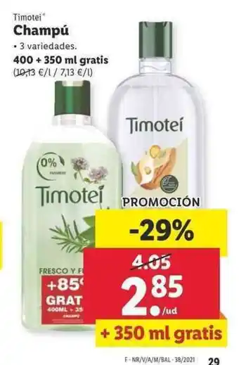 Lidl Champú 400+350ml oferta