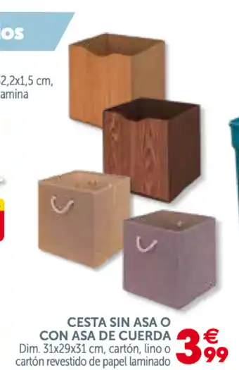 GiFi Cesta sin Asa o con Asa de Cuerda, Dim. 31x29x31 cm cartón, lino o cartón revestido de papel laminado oferta