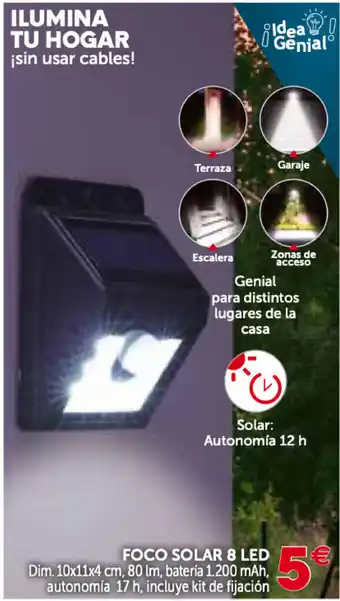 GiFi Foco Solar 8 Led, Dim. 10x11x4 cm, 80 ml, batería 1.200 mAh, autonomia 17 h oferta