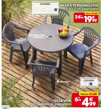 GiFi Mesa 4 Personas Viva Ø 90x72 cm, polipropileno oferta