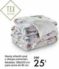 Carrefour Manta infantil coral y sherpa unicornios oferta
