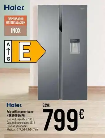 Carrefour Haier frigífico americano hsr3918ewpg oferta