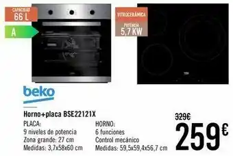 Carrefour Horno + placa bse22121x beko oferta