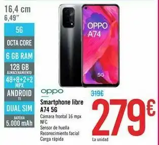 Carrefour Smartphone libre a74 5g oppo oferta