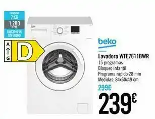 Carrefour Lavadora wte7611bwr beko oferta