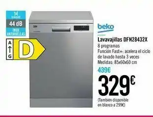 Carrefour Lavavajillas dfn28432x beko oferta