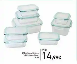 Carrefour Set 8 herméticos de vidrio borosilicato azul oferta