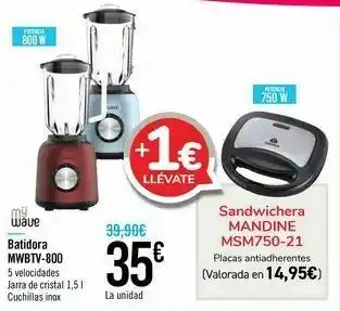 Carrefour Batidora mwbtv-800 mywave + sandwichera mandine msm750-21 oferta