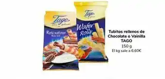Carrefour Express Tubitos rellenos de chocolate o vainilla tago, 150 g oferta