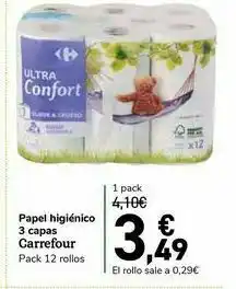 Carrefour Express Papel higiénico 3 capas carrefour, pack 12 rollos oferta