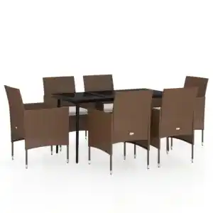 Brico Depôt Vidaxl juego de comedor de jardín 7 piezas con cojines marrón y negro oferta