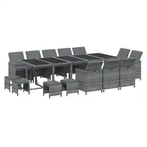 Brico Depôt Vidaxl set de comedor jardín 15 pzas con cojines ratán sintético gris oferta