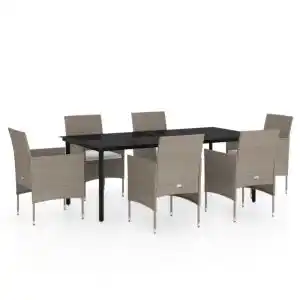 Brico Depôt Vidaxl juego de comedor de jardín 7 piezas con cojines beige y negro oferta