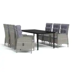 Brico Depôt Vidaxl juego de comedor de jardín 7 piezas con cojines gris y negro oferta